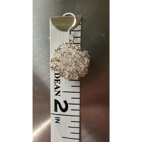 925 Sterling Silver Festive Wire Ball hooked earwire Earrings, Short Dangle, - Picture 8 of 10